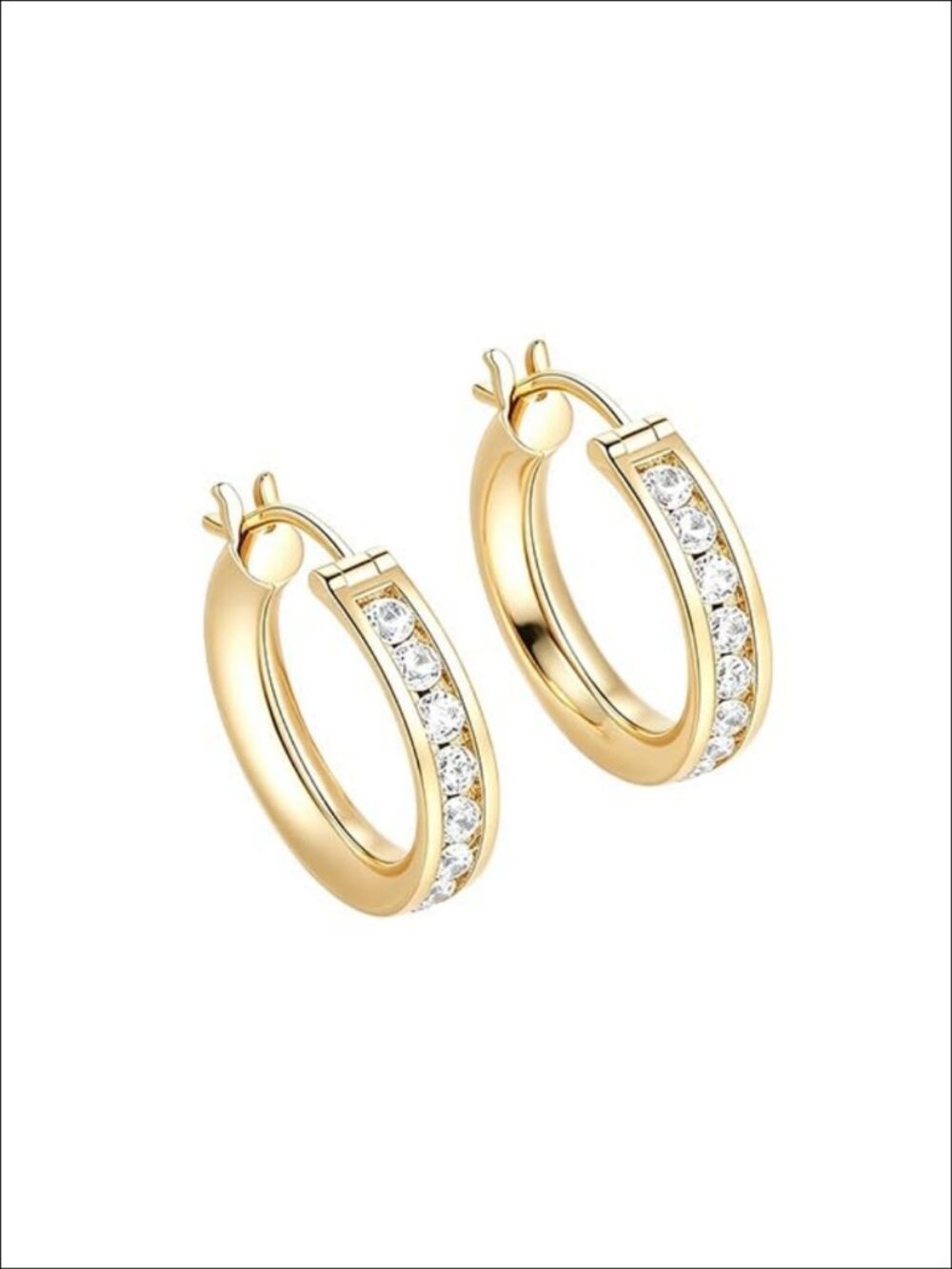 14K Gold Plated Cubic Zirconia Huggie Hoop Earrings 20mm Lightweight